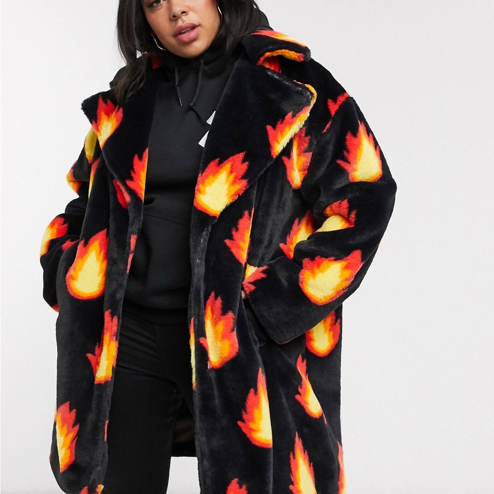 Daisy Street Plus coat in flame print faux fur - Picture 6 of 8
